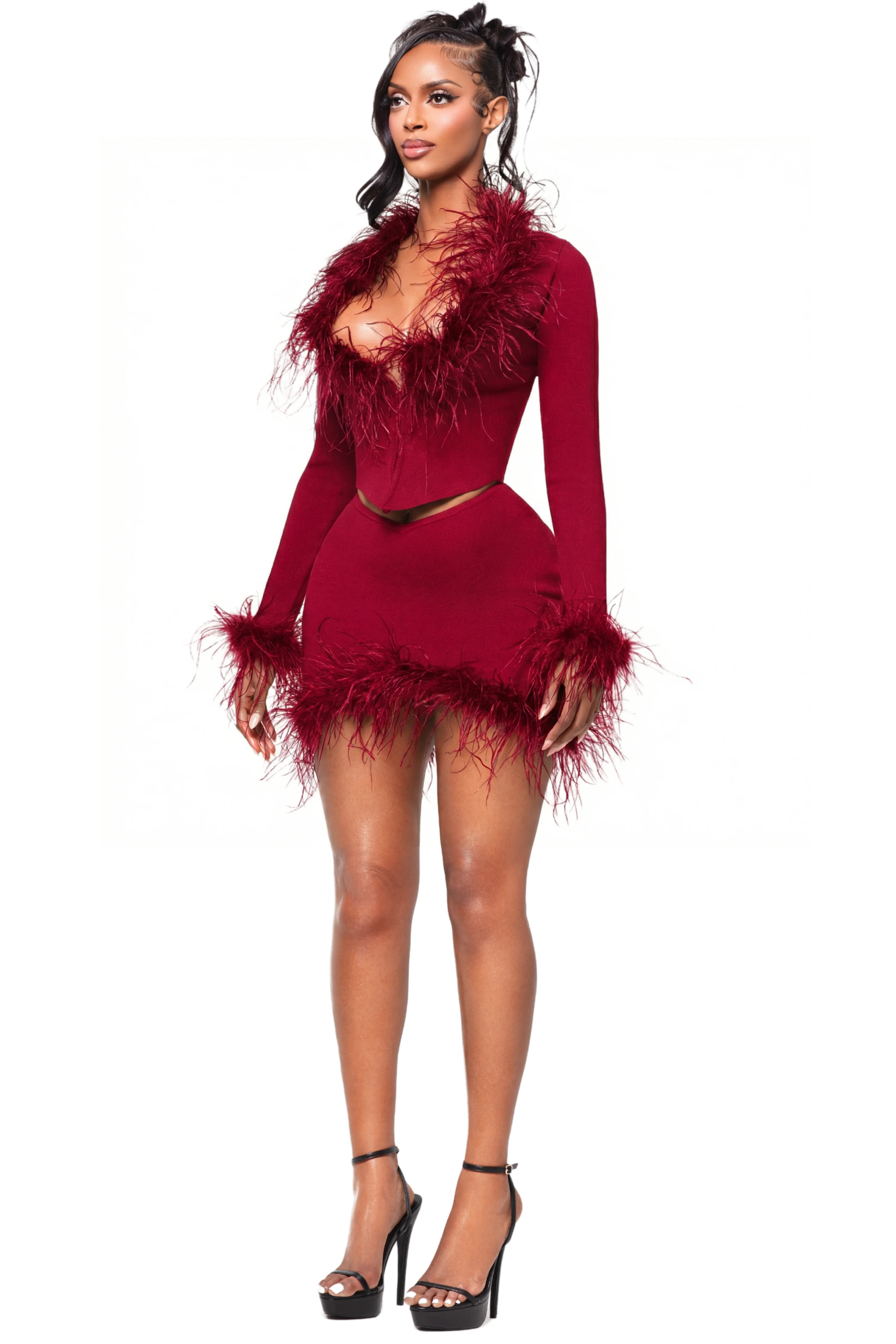 ZARI CHERI OSTRICH LONG SLEEVE TOP - Image 3